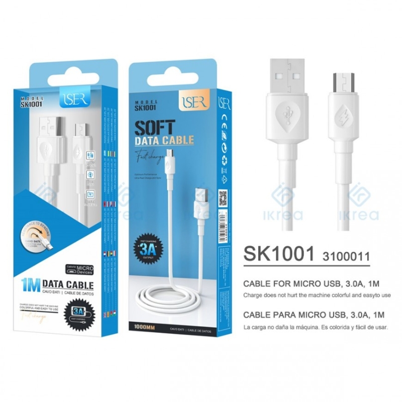 图片 ISER SK1001 CABLE MICRO USB 3.0A 1M  BLANCO